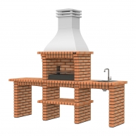 Barbecue with 2 countertops, sink and tap Tavira Yellow