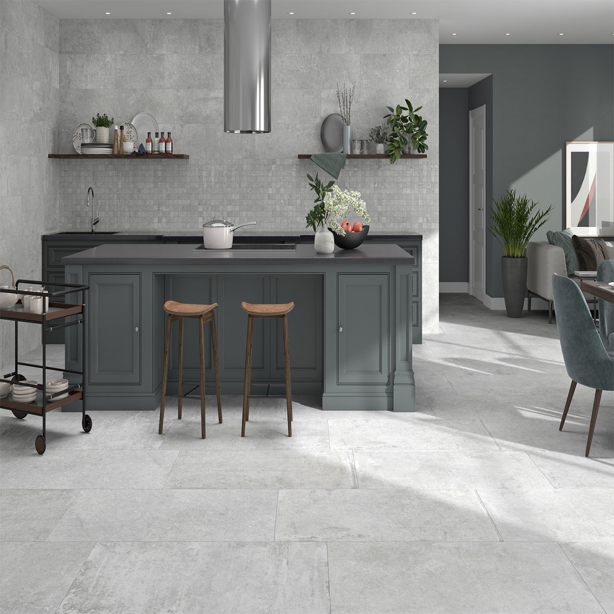 Interior con pavimento Etienne White 60x120 (Caja 1.44m2)