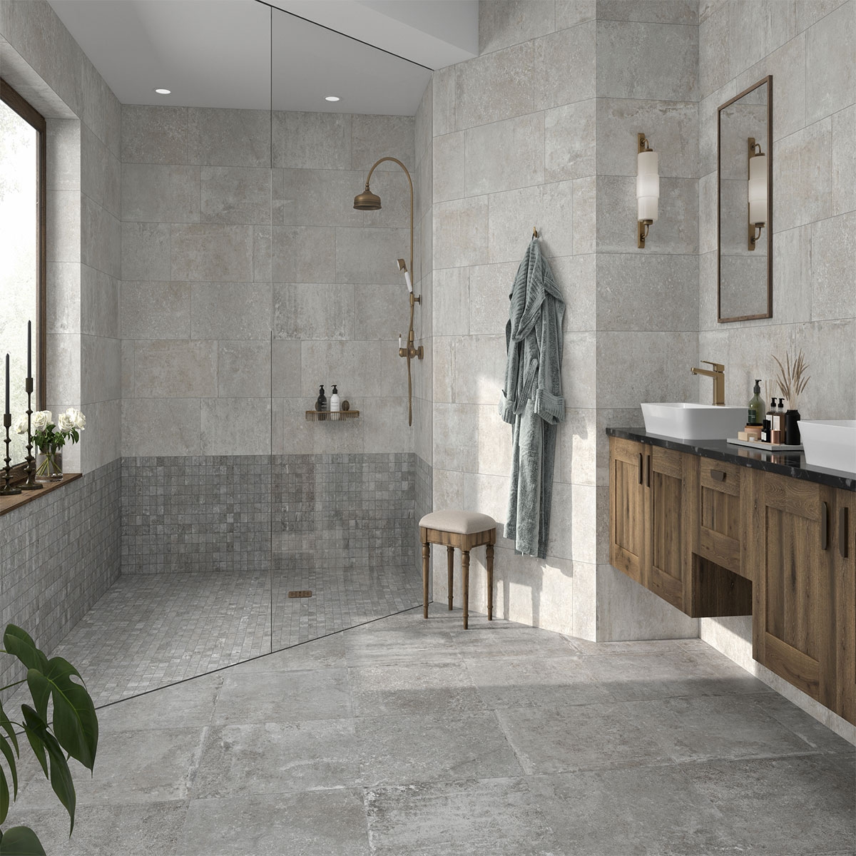 Casa de banho com pavimento Etienne Grey 60x60