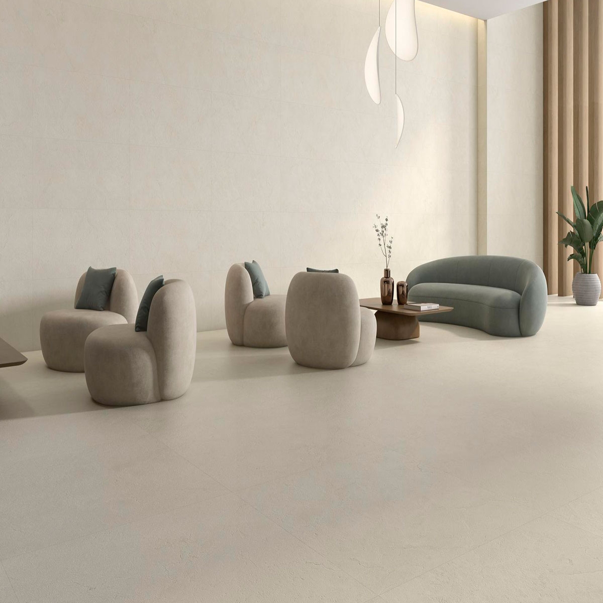 Sala com pavimento mate Crema Marfil 120x120