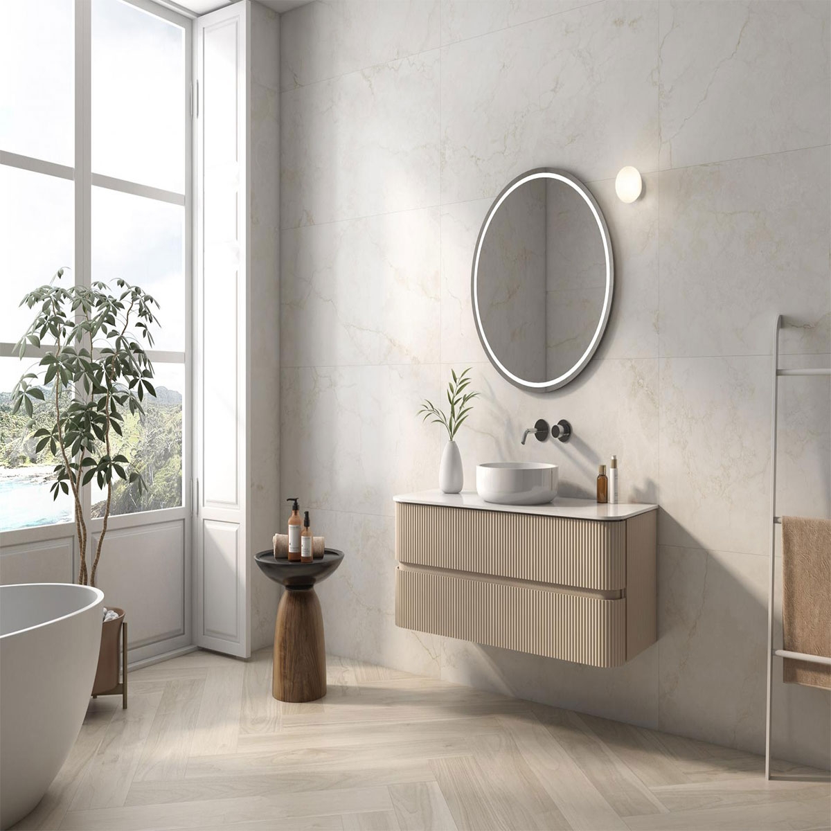 Bathroom with Hermes Cream flooring 120x120