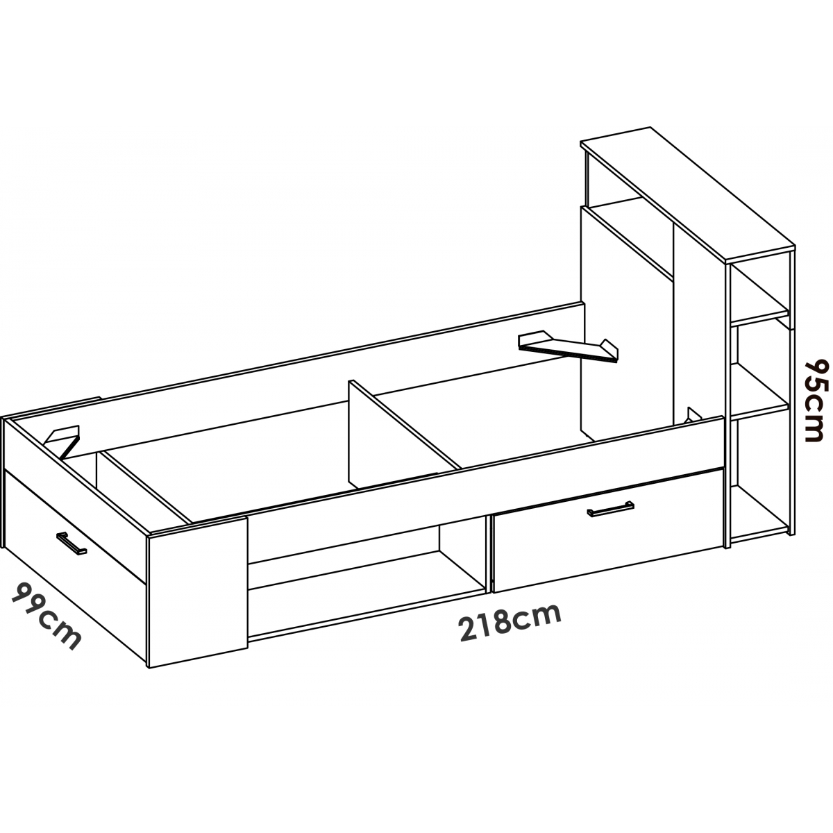 Dimensions du lit compact Lanka 90x190