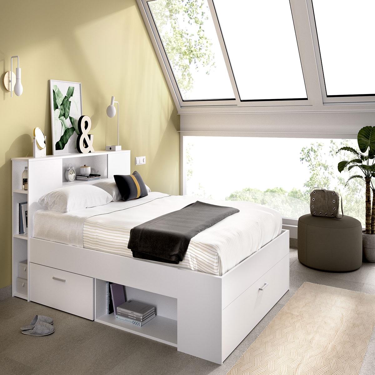 Innenraum mit kompaktem Bett Lanka 135/140x190 Weiß