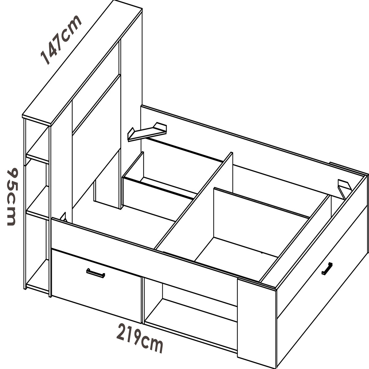 Dimensions du lit compact Lanka 135/140x190 Blanc