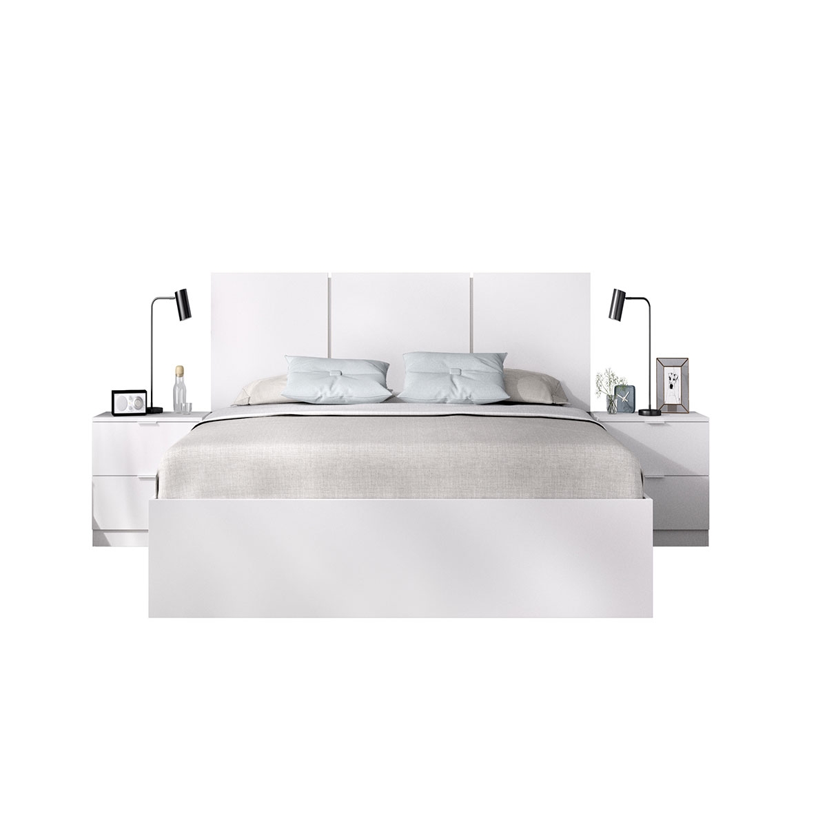 Tête de lit Havana 3 plafonniers + 2 tables de chevet avec 2 tiroirs + anneau 135-140x190 blanc - 3