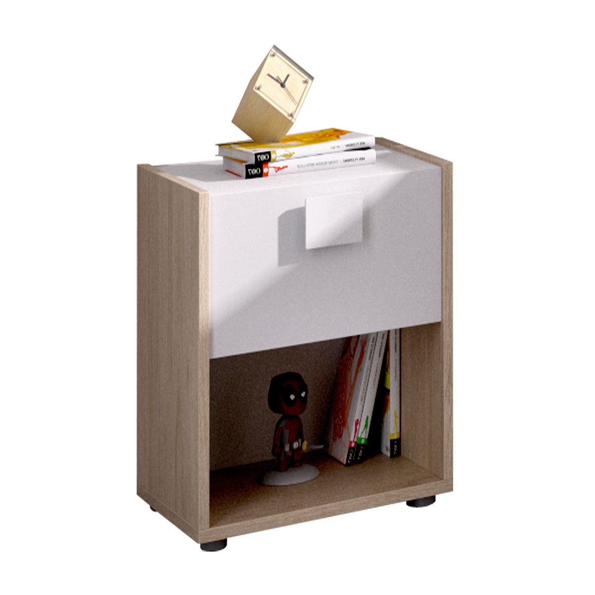 Dina 6 Lit 90x190 + Traînée + Table de chevet + Commode 3 tiroirs + Penderie - 4