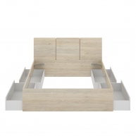 Havana Kopfteil + Ring 135-140X190 + 4 Schubladen Natur/Weiß