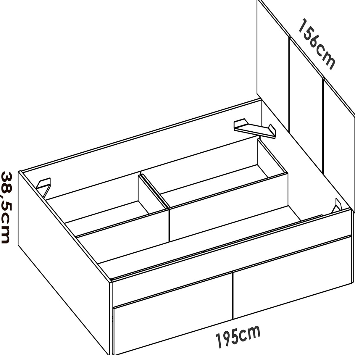 Havana Kopfteil Maße + Ring 135-140X190 + 4 Schubladen Natur/Weiß