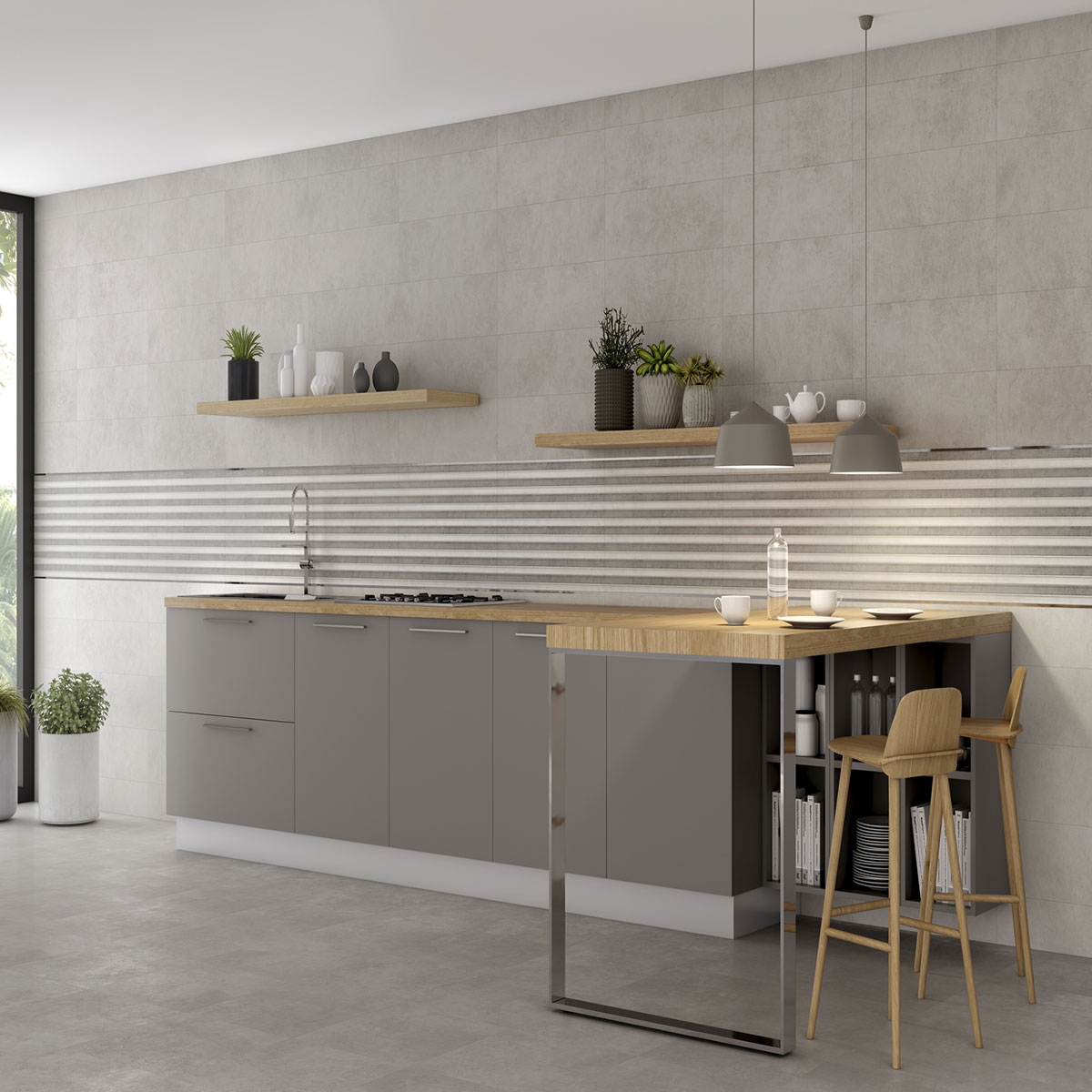 Interior com revestimento Foster Grey 25x75