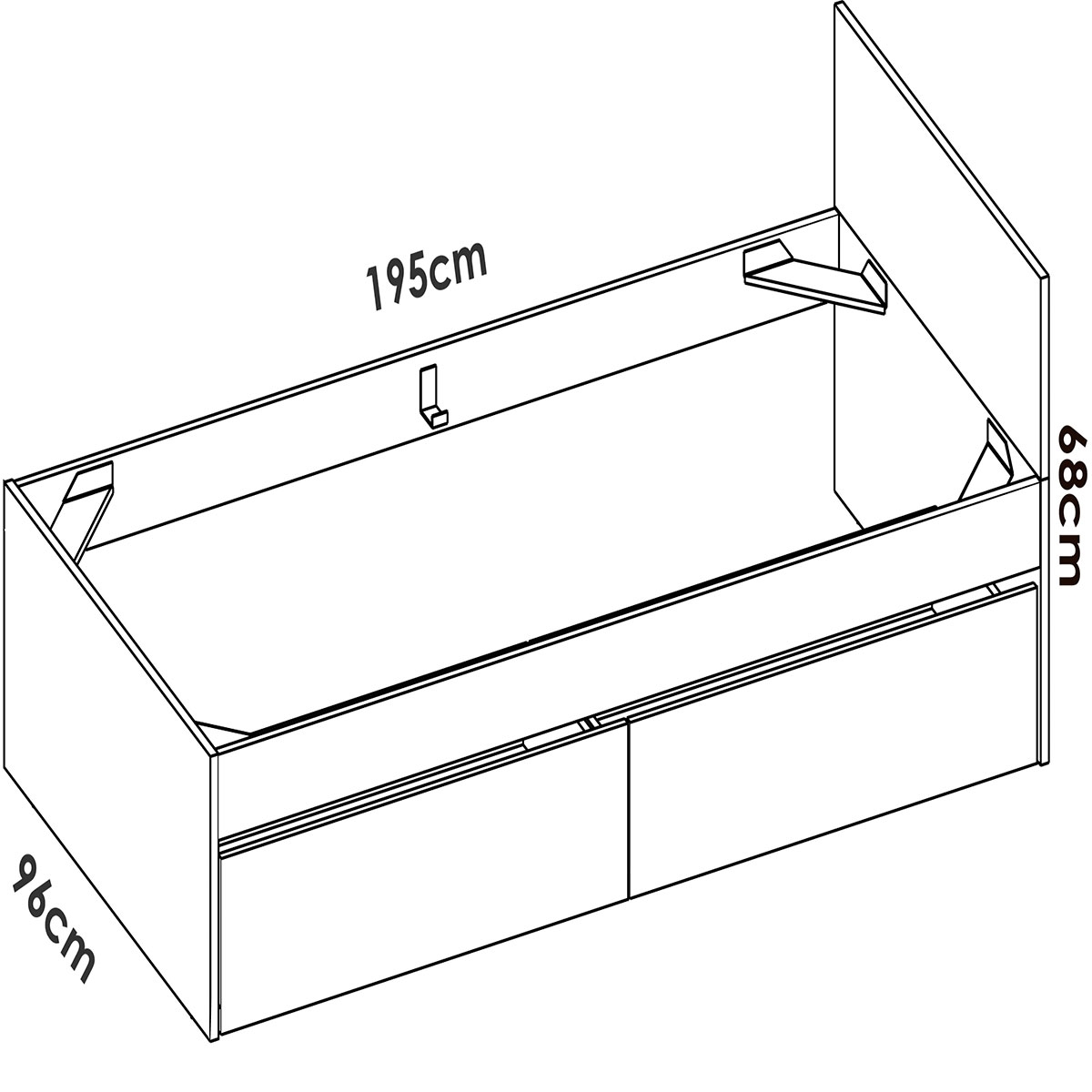 Maße Oberbett: 90x190 + 2 Schubladen