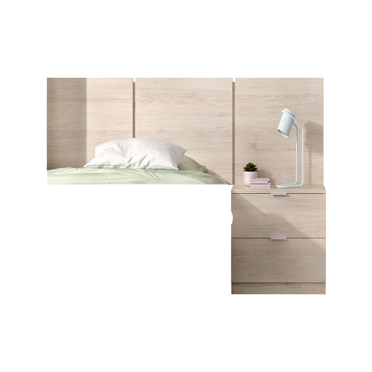 Bito Head 3 Ceiling Lights + 2 Drawer Bedside Table Natural - 4