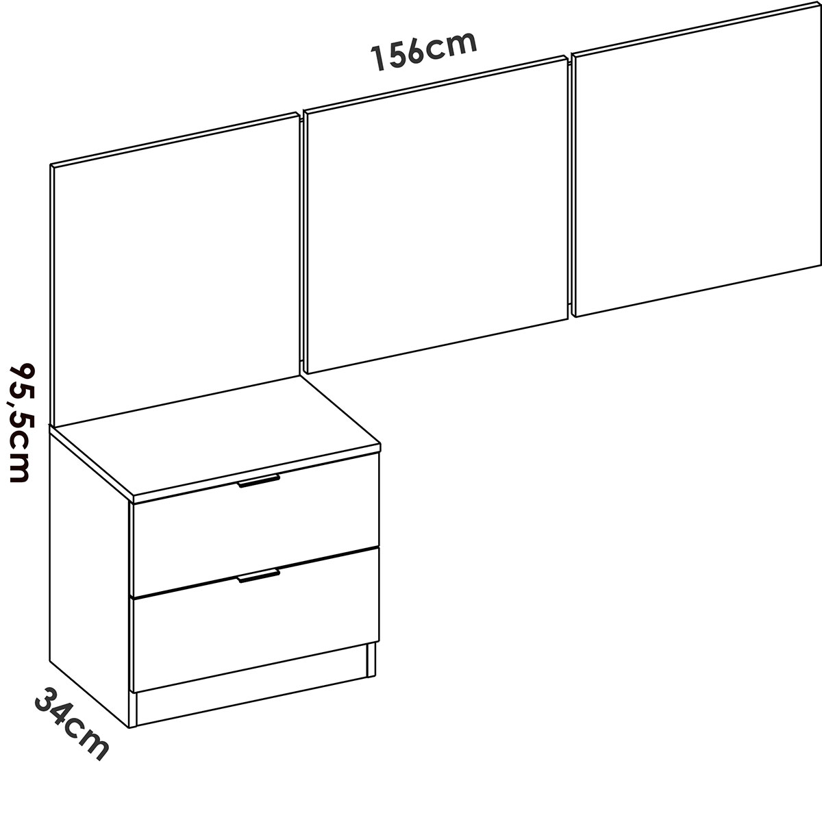Bito-Kopf-Maße: 3 Deckenleuchten + 2 Schubladen-Nachttisch, natürlich.