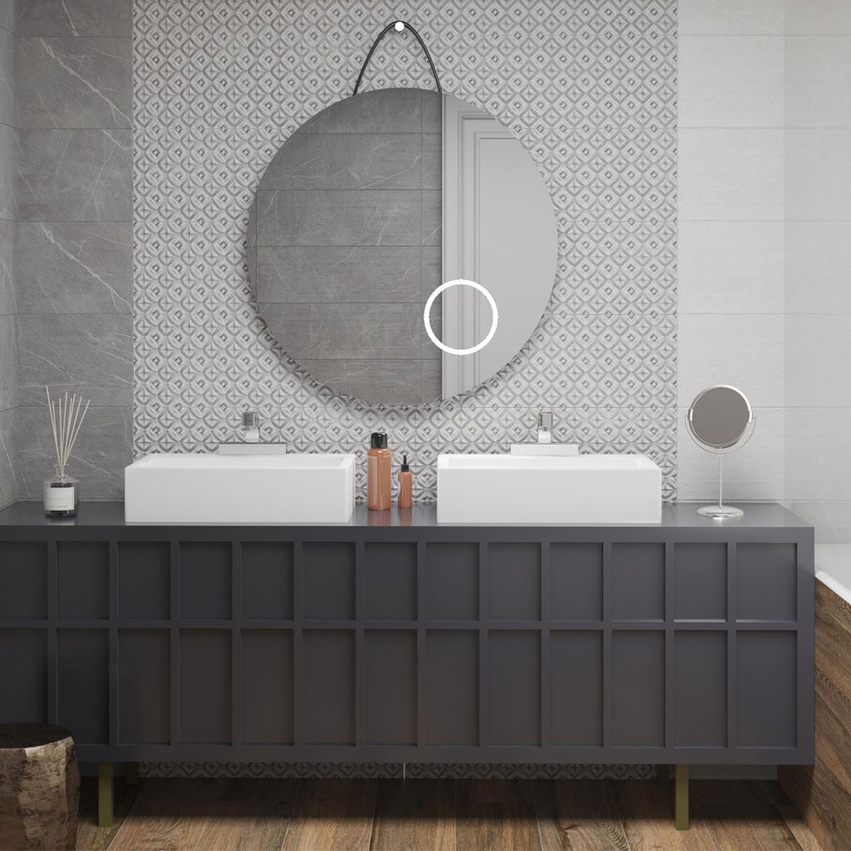 Badezimmer mit ES Kediri Relief Mix 30x90 Beschichtung