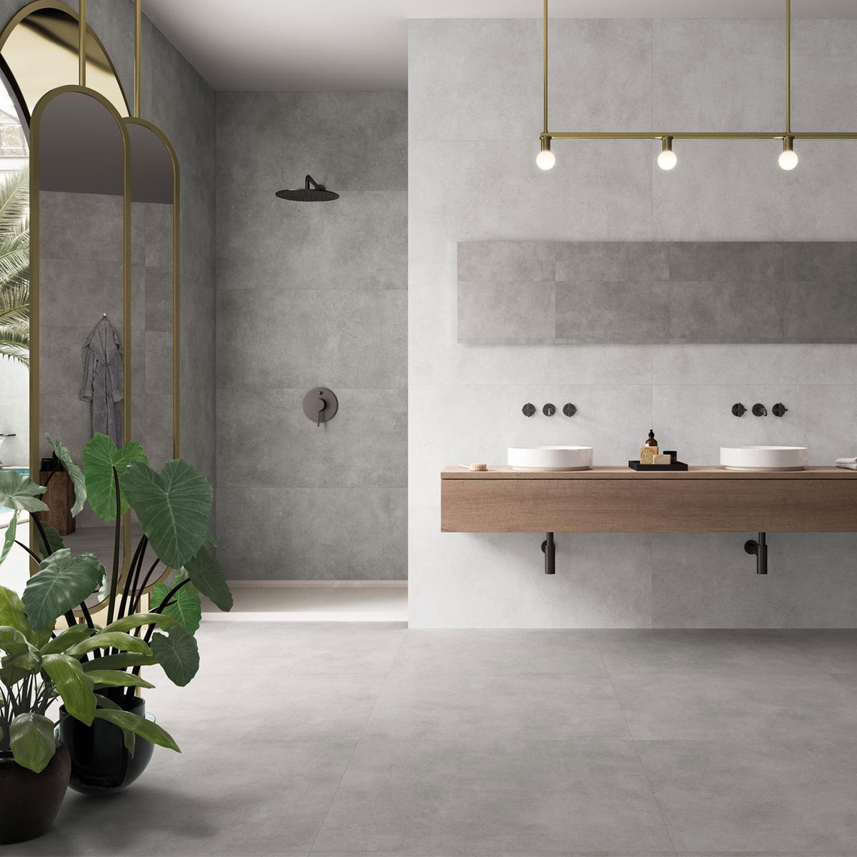 Baño con pavimento Vita Gris Antideslizante 60x120 (20mm)
