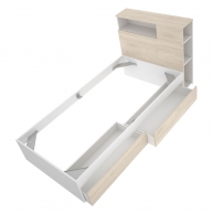 Kopfteil + Zehn Ring 90x190 + 2 Schubladen Natur/Weiß