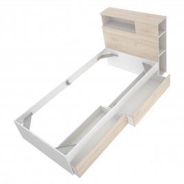 Kopfteil + Zehn Ring 90x190 + 2 Schubladen Natur/Weiß