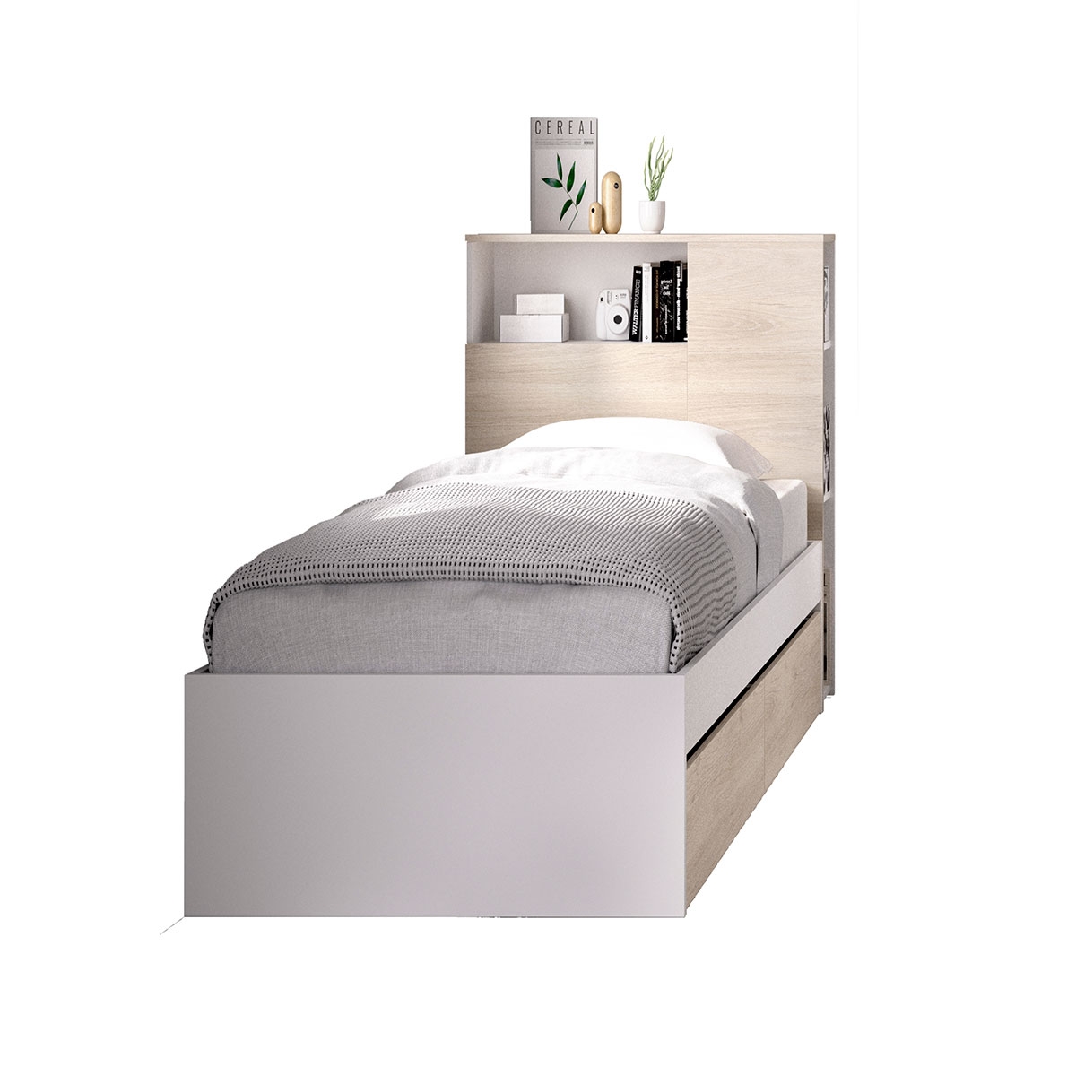 Kopf + Zehn Ring 90x190 + 2 natürliche/weiße Schubladen - 2