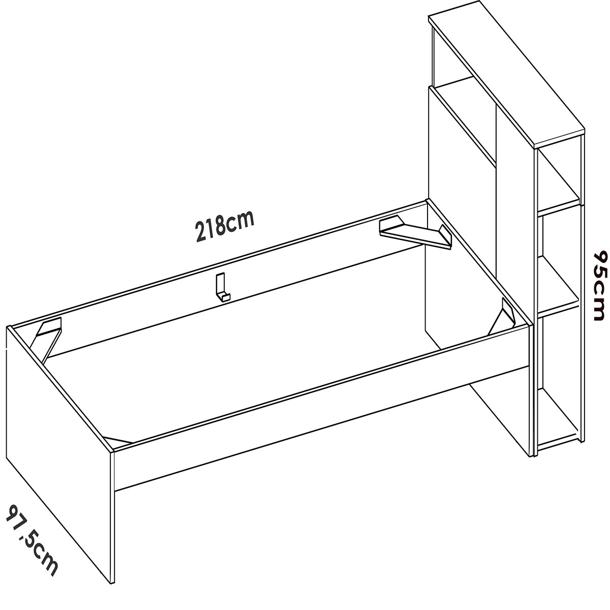 Kopfteil + Zehn Ringmaße 90x190 + 2 natürliche/weiße Schubladen