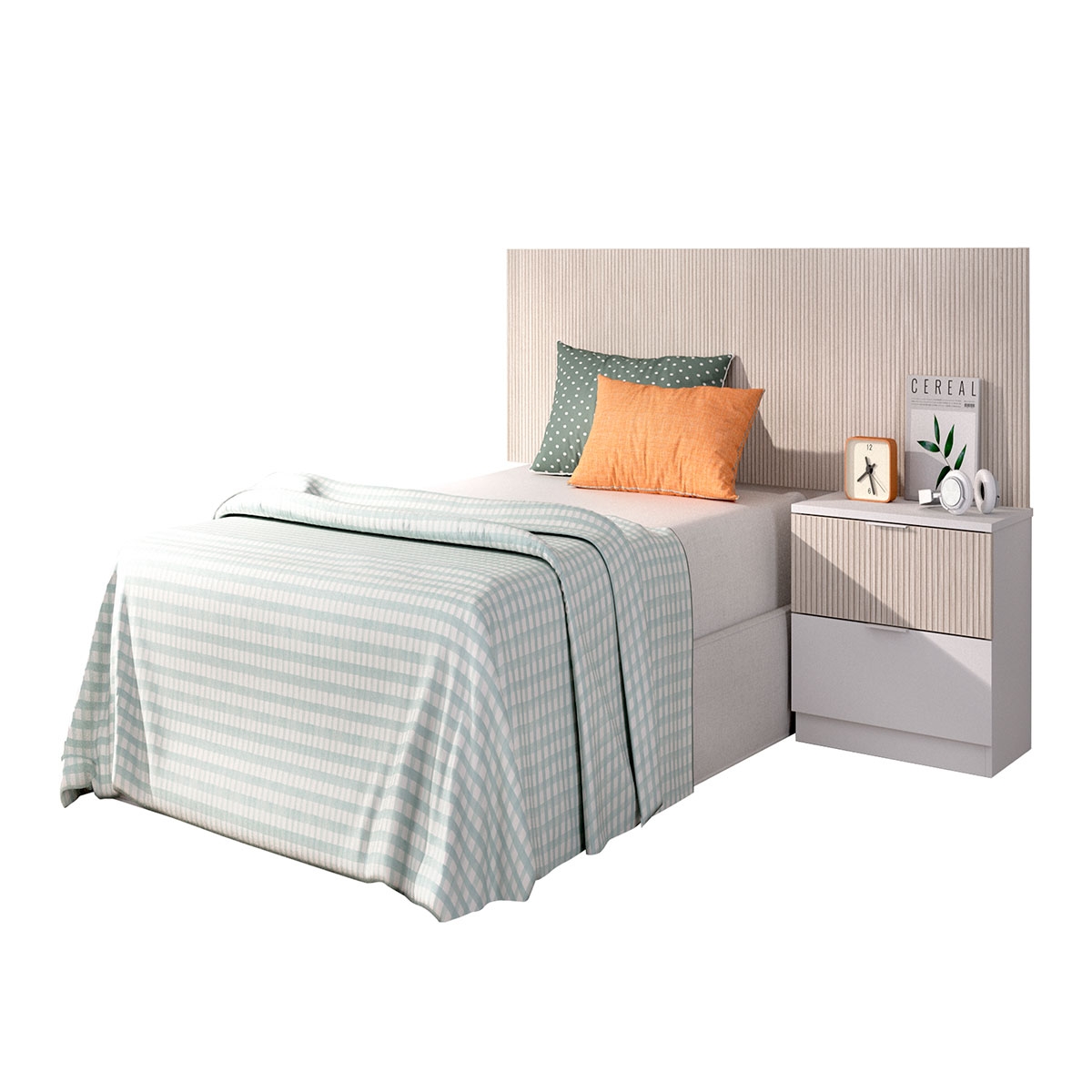 Lion Headrest + Bedside Table Slatted/White - 2