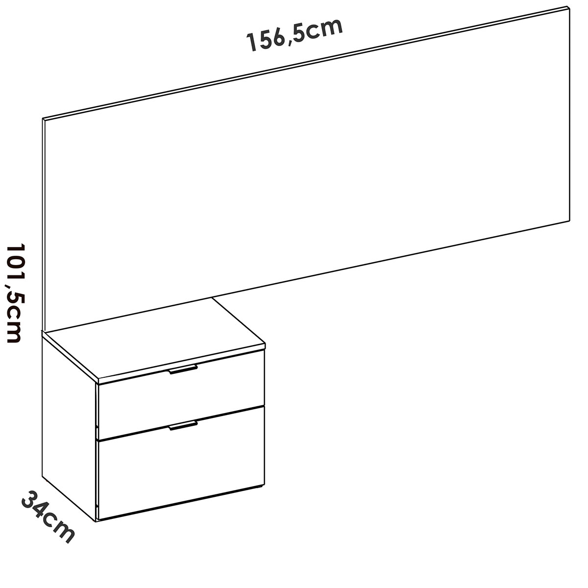 Measurements of Headboard + Lion Slatted/White Bedside Table