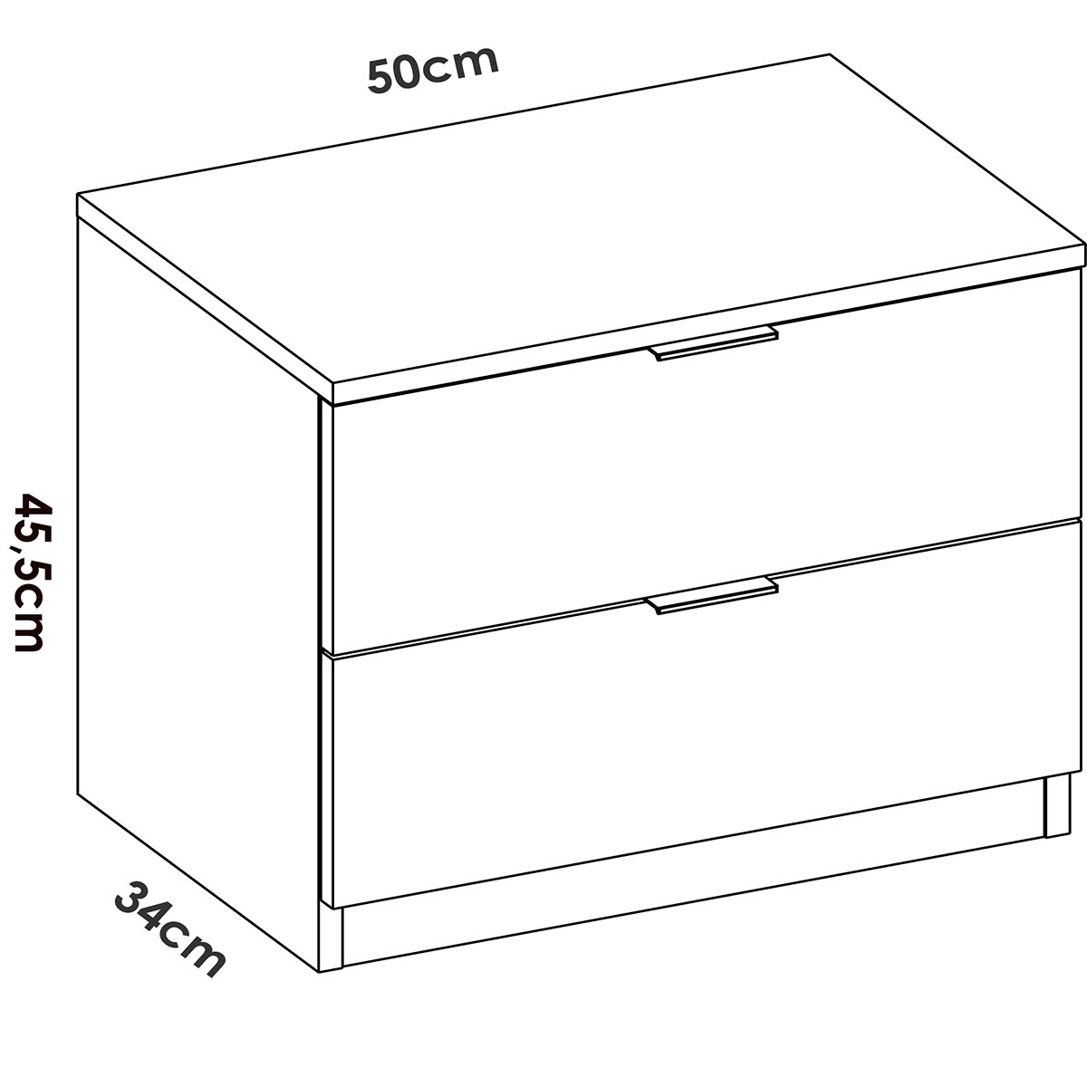 Mesures de Lago Table de chevet blanche à 2 tiroirs