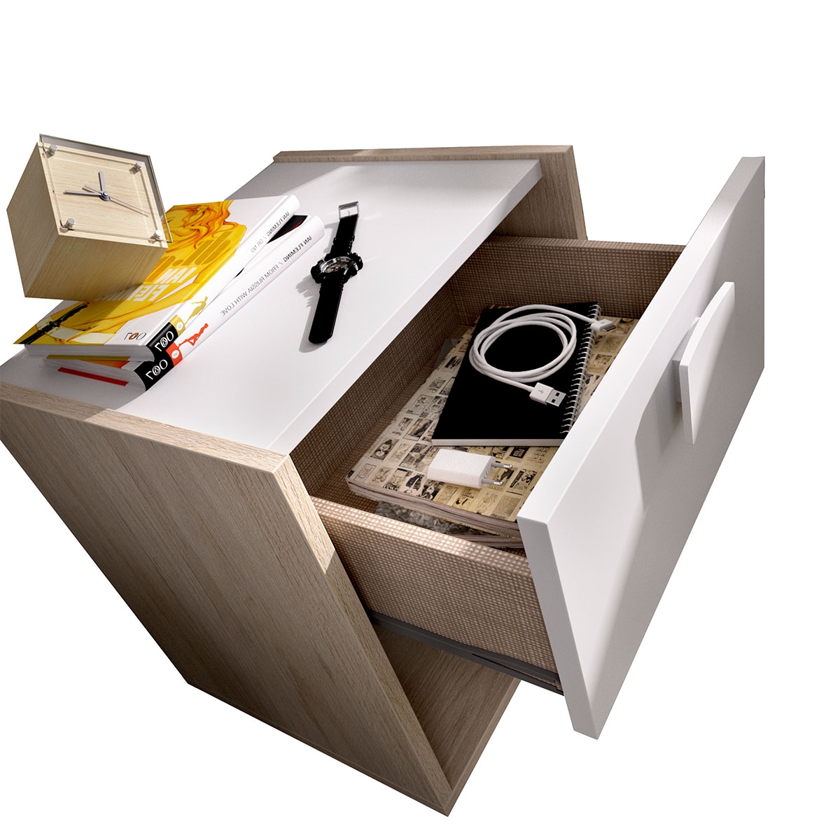 Dina 1 tiroir table d’appoint naturel/blanc - 2