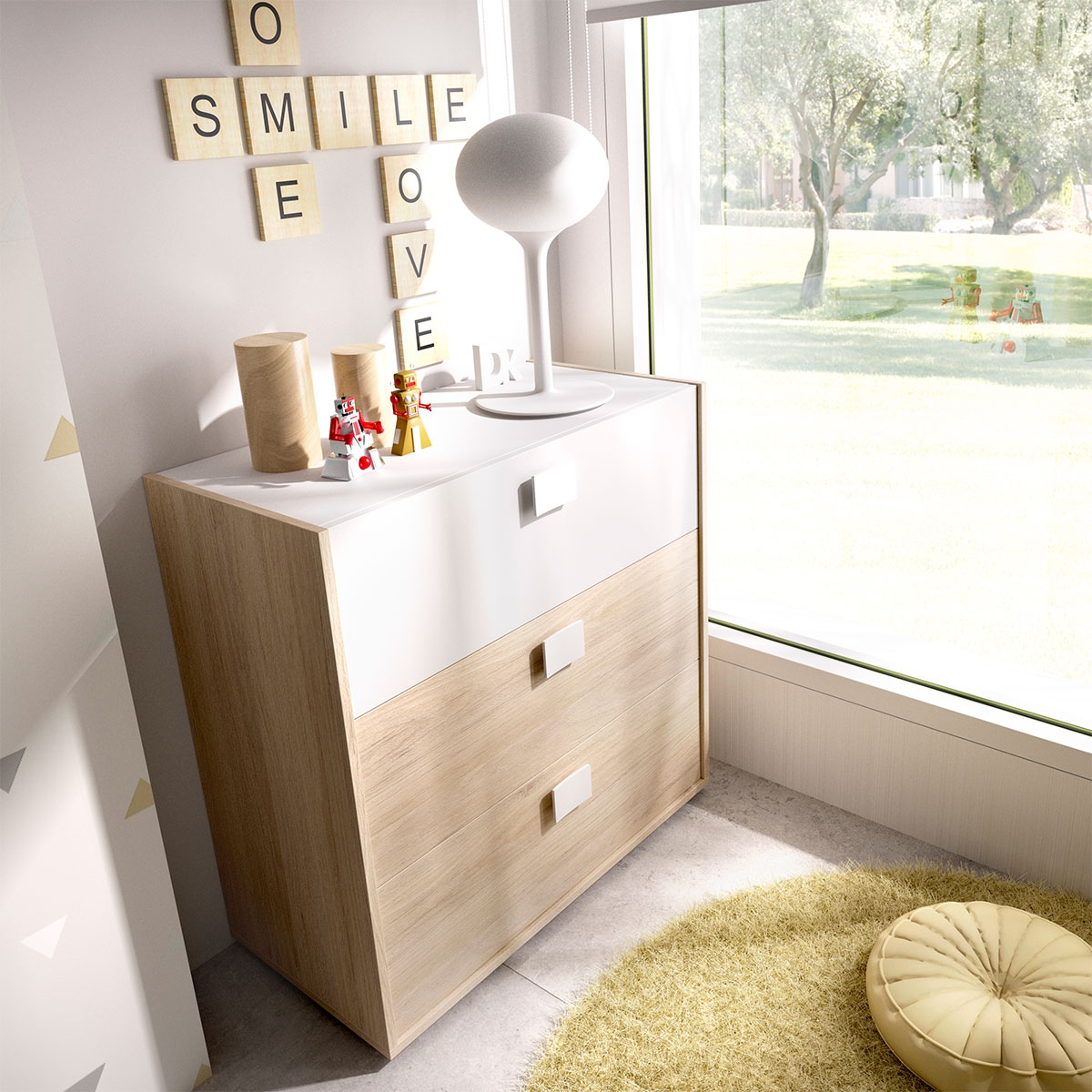 Dina Commode 3 Tiroirs Naturel/Blanc