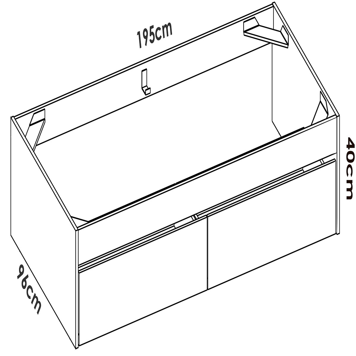 Measurements of Lake Bed Hoop 90X190 + 2 Drawers Natural/White