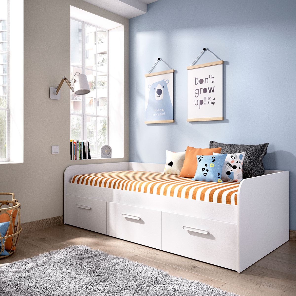 Mek Trundle Cama com 3 Gavetas Branco