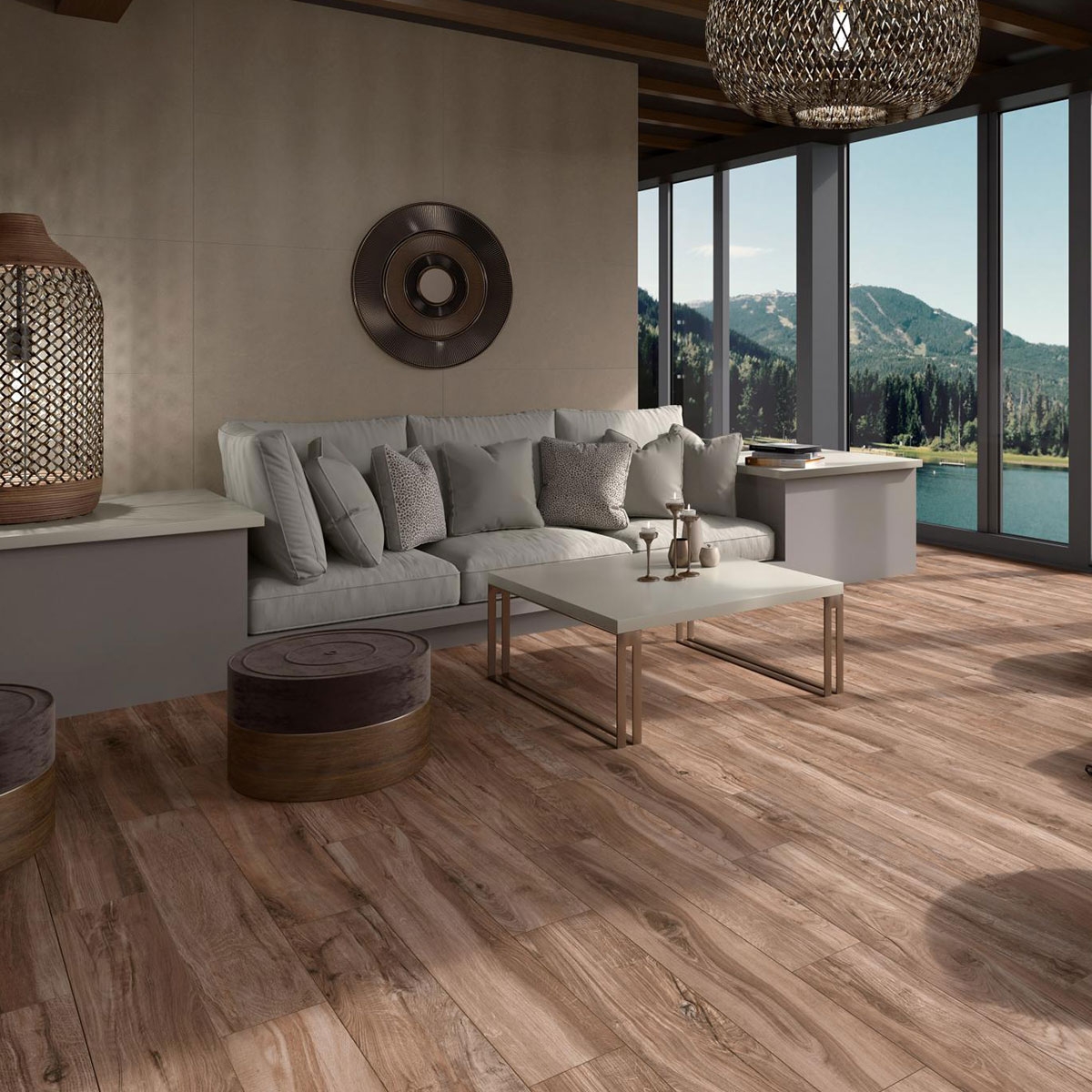 Interior e exterior com pavimento antiderrapante Rovere Brown 20x120