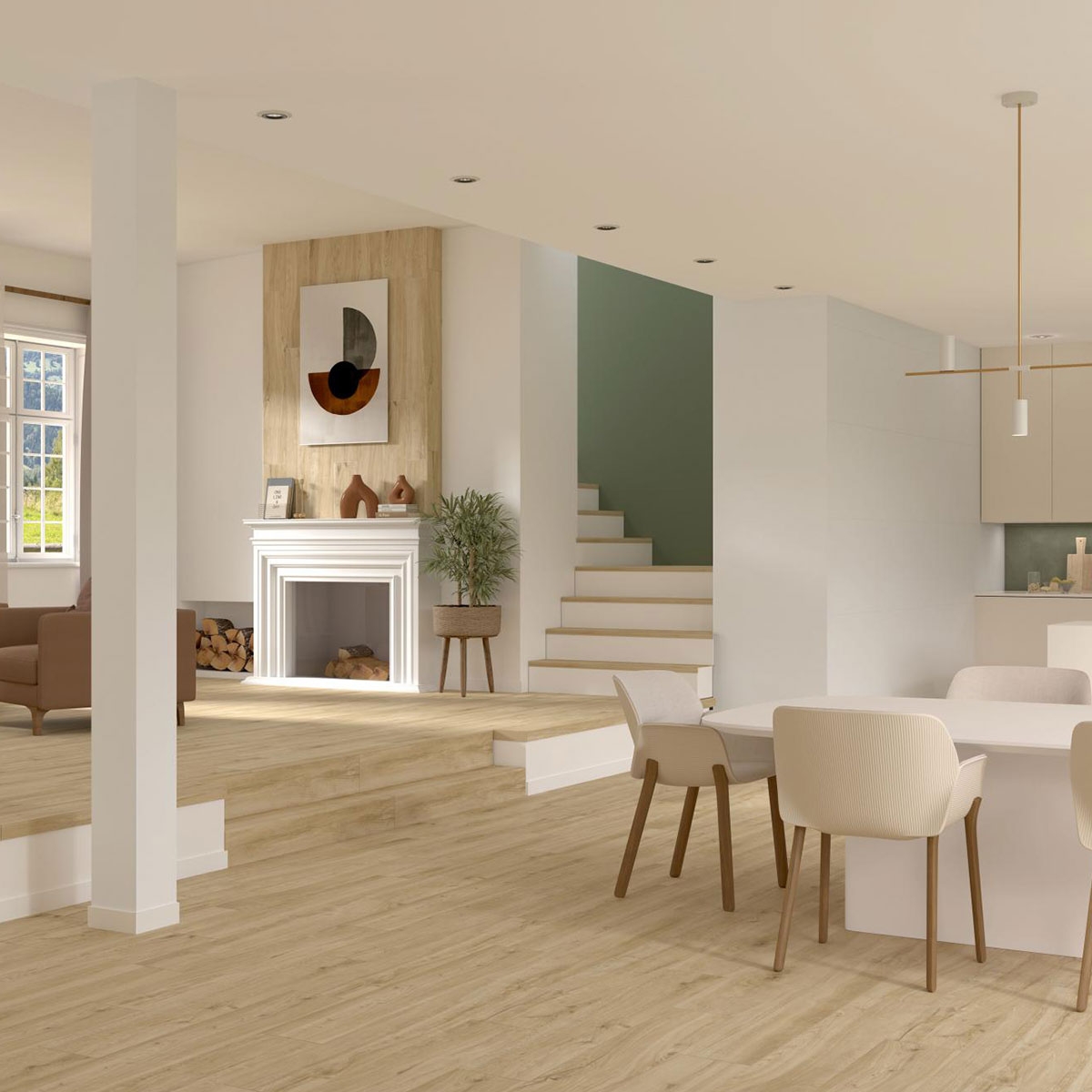 Living room with flooring CR Rovere Honey 20x120