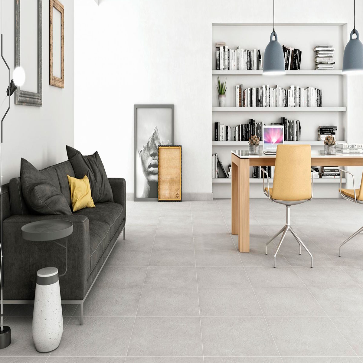 Interior com pavimento AT Trent Perla 60.8x60.8