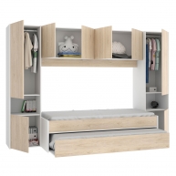 2 Betten mit Kleiderschrank und Loft Kwai Weiß/Natur.