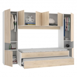 2 Betten mit Kleiderschrank und Loft Kwai Weiß/Natur.