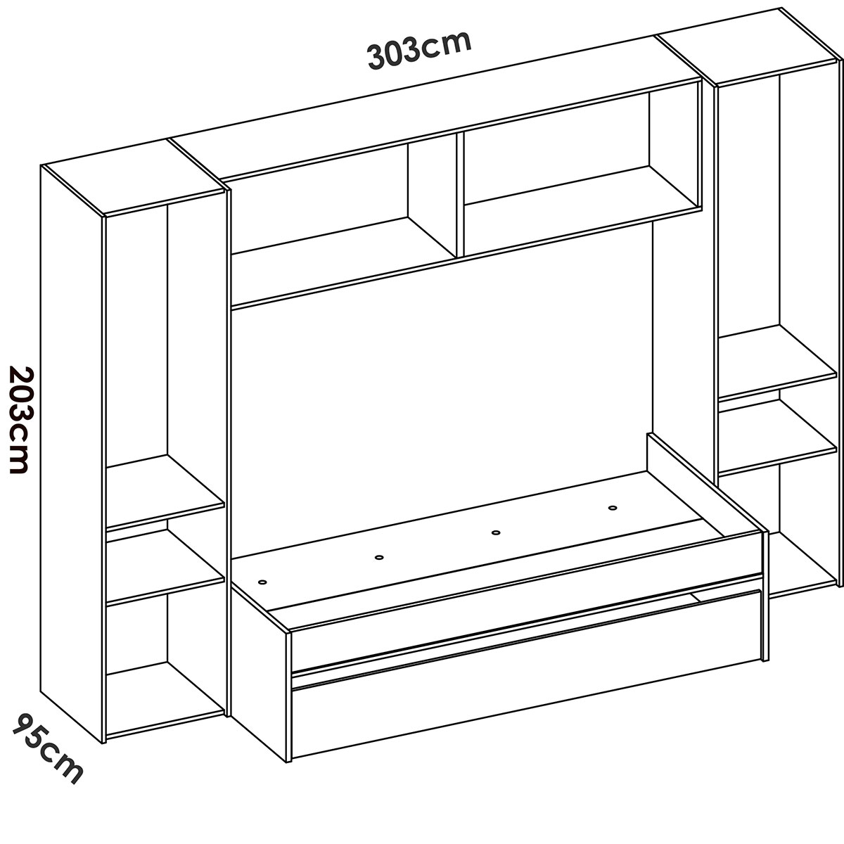 Maße von 2 Betten mit Kleiderschrank und Loft Kwai Weiß/Natur.