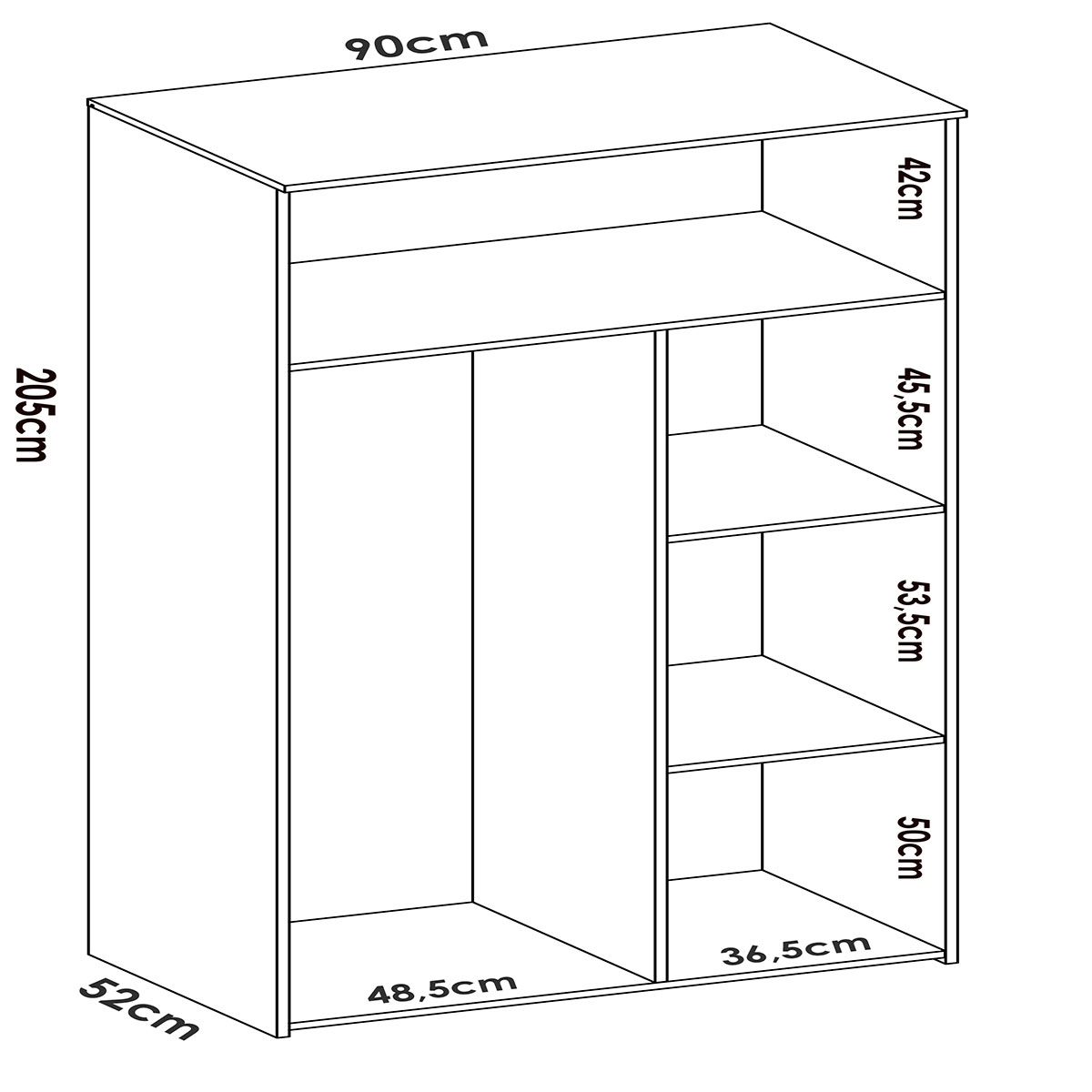 Maße von 2 Door Dina Wardrobe Weiß/Natürlich