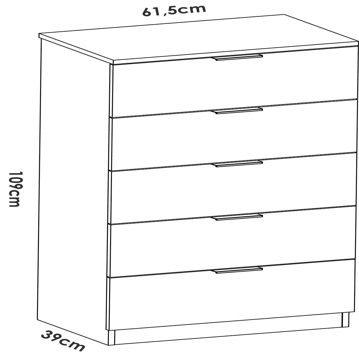 Maße der Xifonier Lago 5 Schubladen Weiß