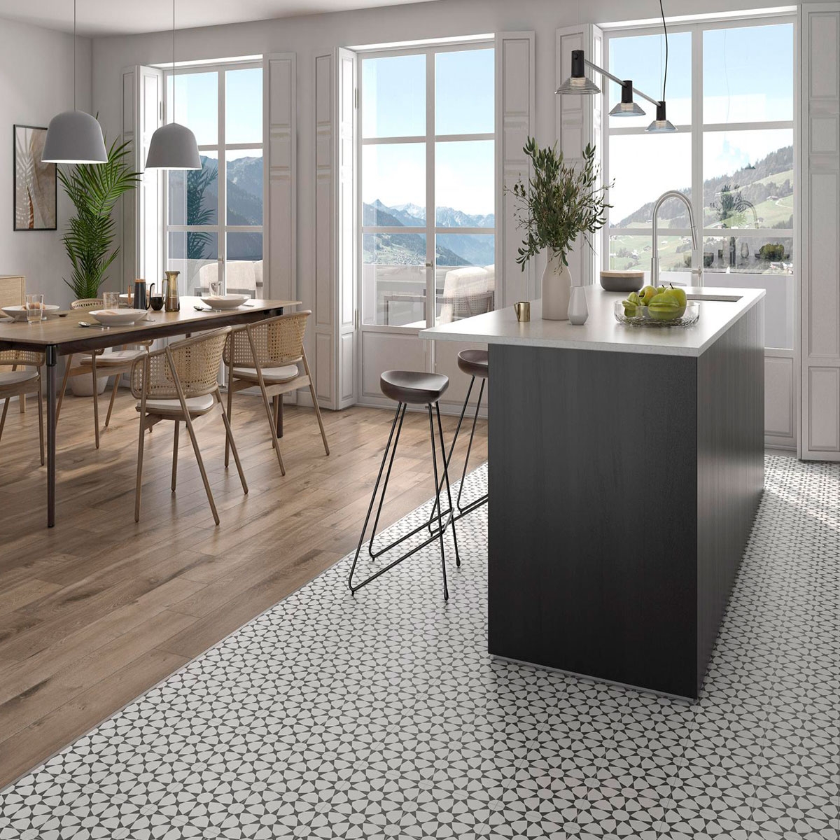 Interior com pavimento Vintage Black 45x45