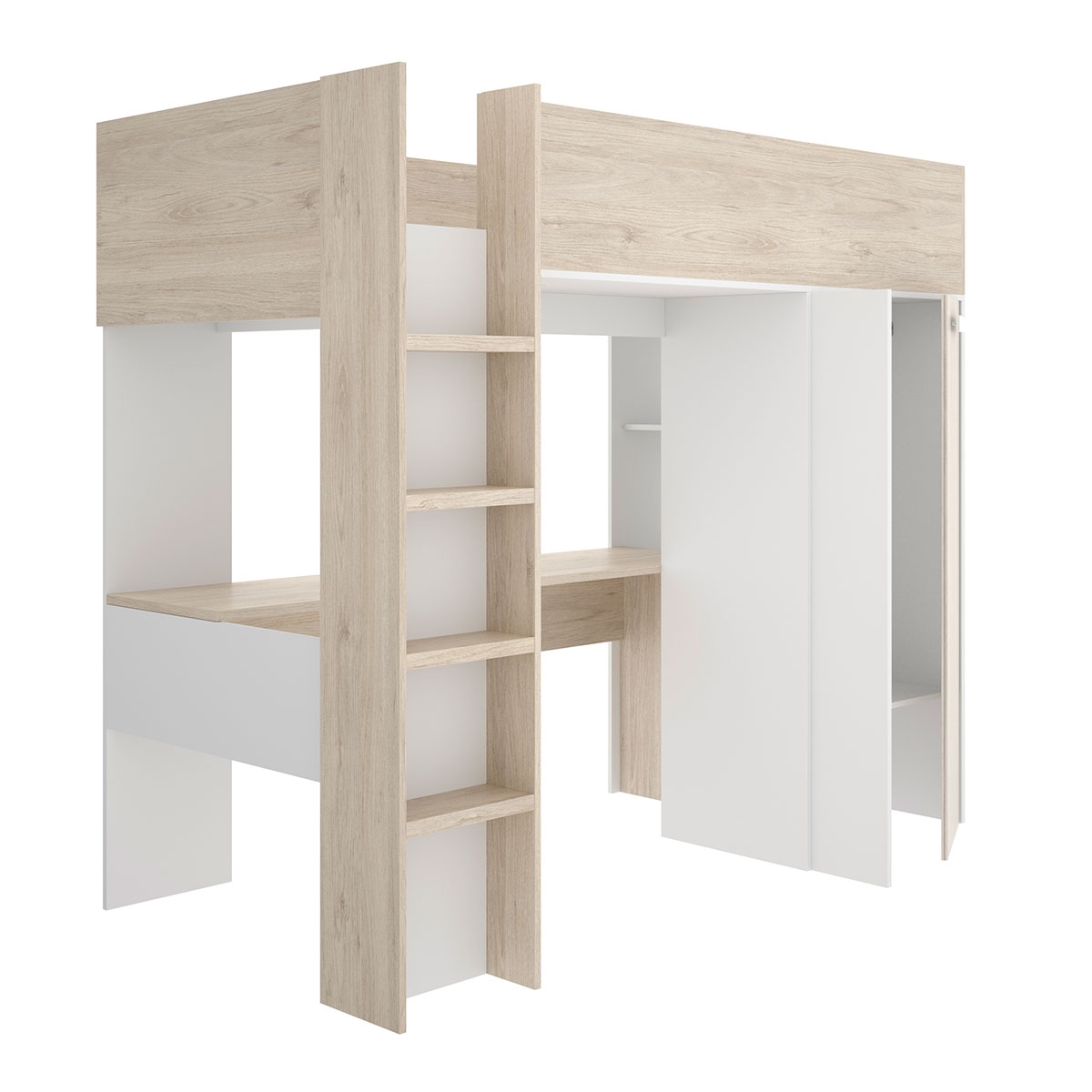 Spylo 90X200 Hochbett mit Arbeitstisch und Kleiderschrank