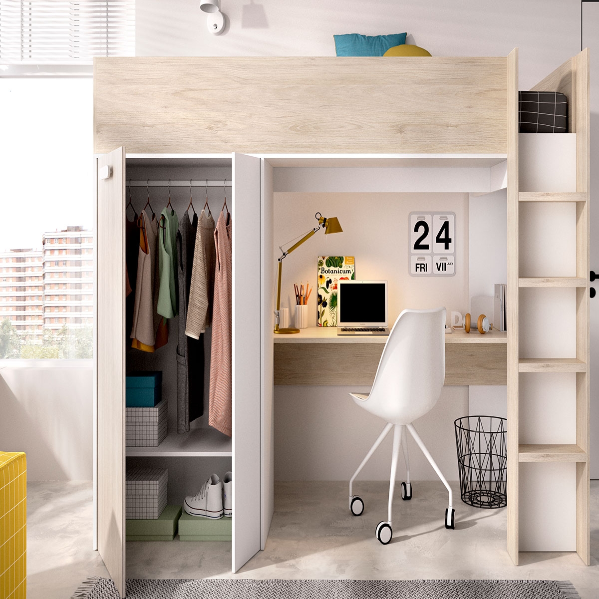 Spylo 90X200 Zimmer mit hohem Bett, Schreibtisch und Kleiderschrank – 2