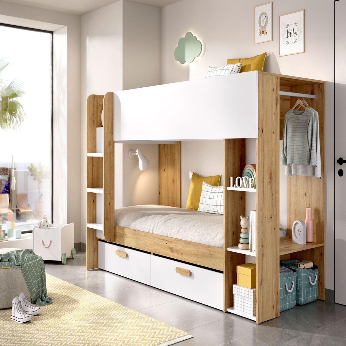 Quarto com dois beliches Vinty 90X200 com arrecadação