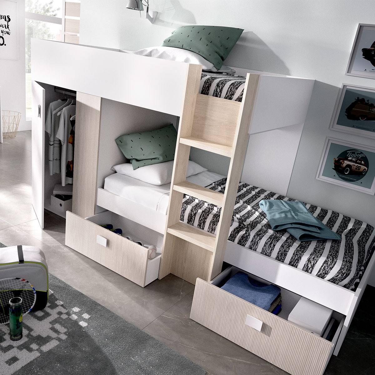Zimmer mit Groe-Etagenbett mit Kleiderschrank und 2 Schubladen – 2