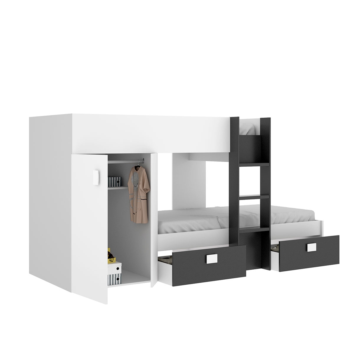 Tren Groe Bed with Wardrobe and 2 Drawers White/Graphite - 2