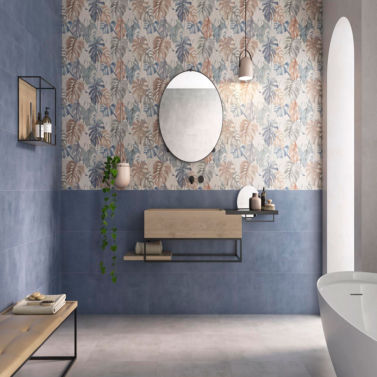 Bathroom with Eleganza Blu wall tile 33.3x100