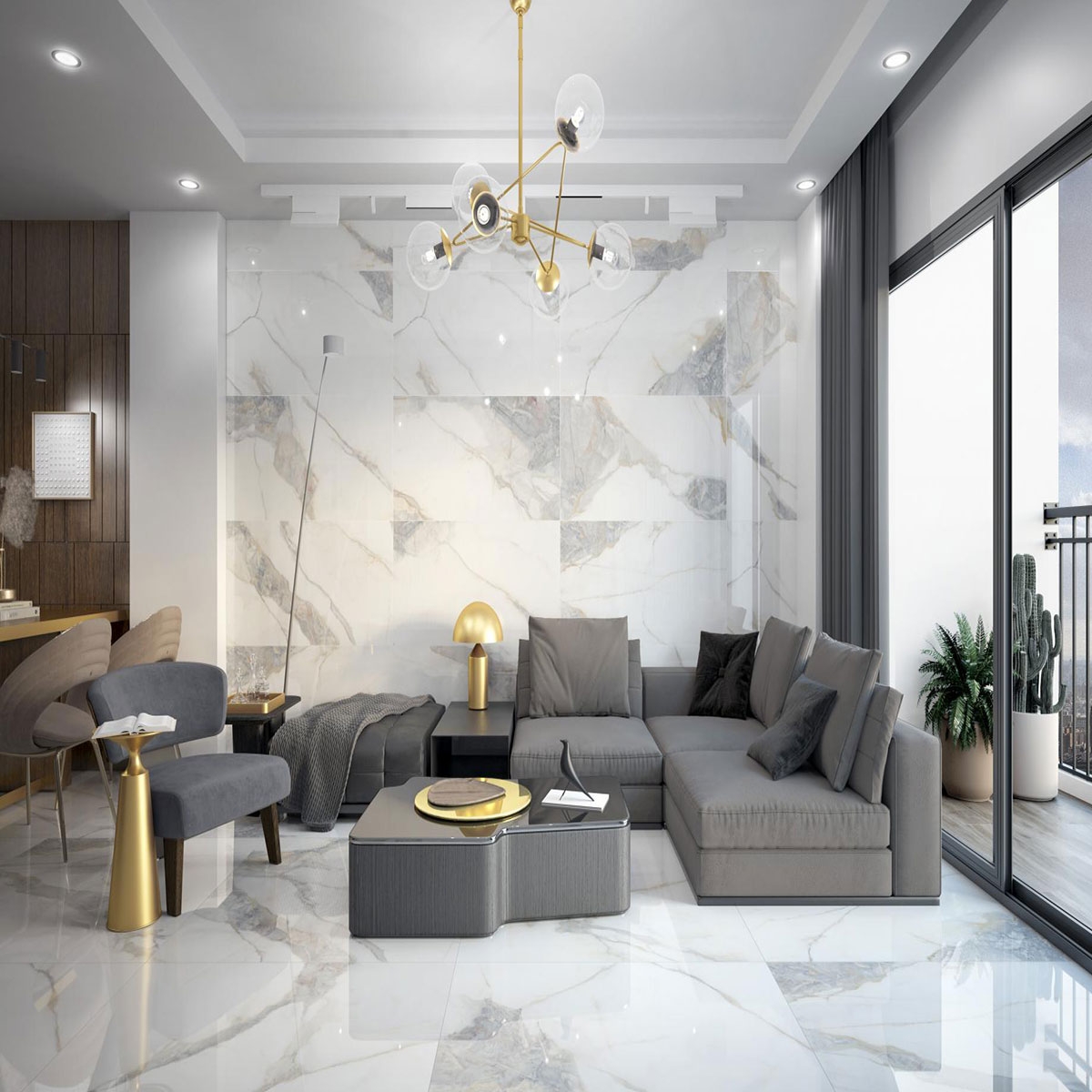 Salon avec Pietra Di Marmi Revêtement mural poli 60x120