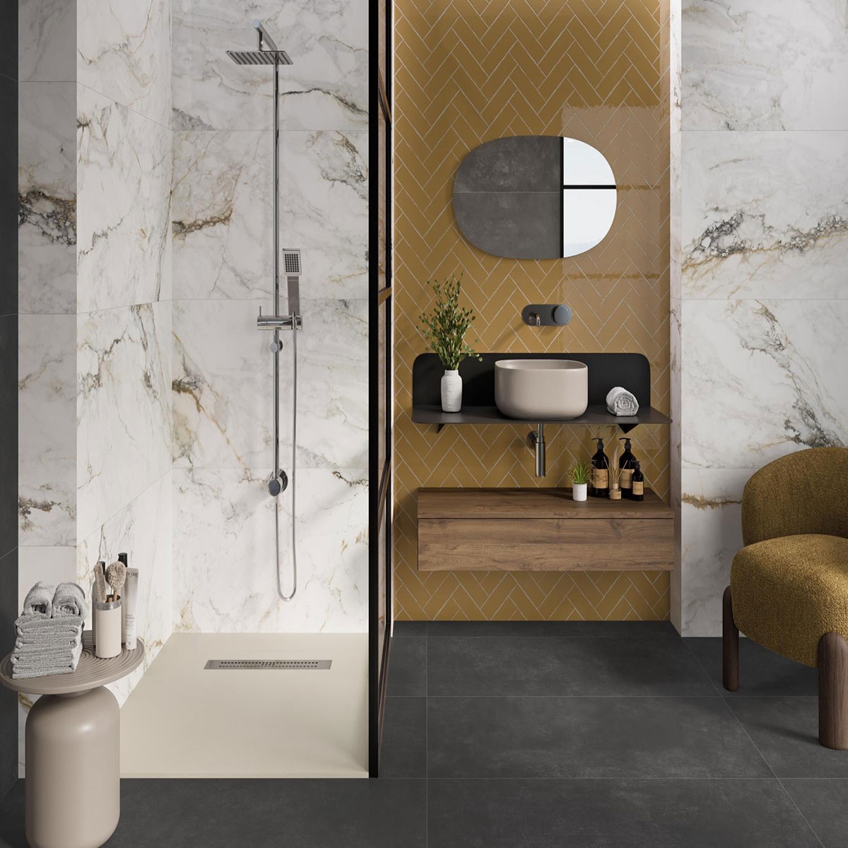 Bathroom with flooring ES Omnia Argent 60x120