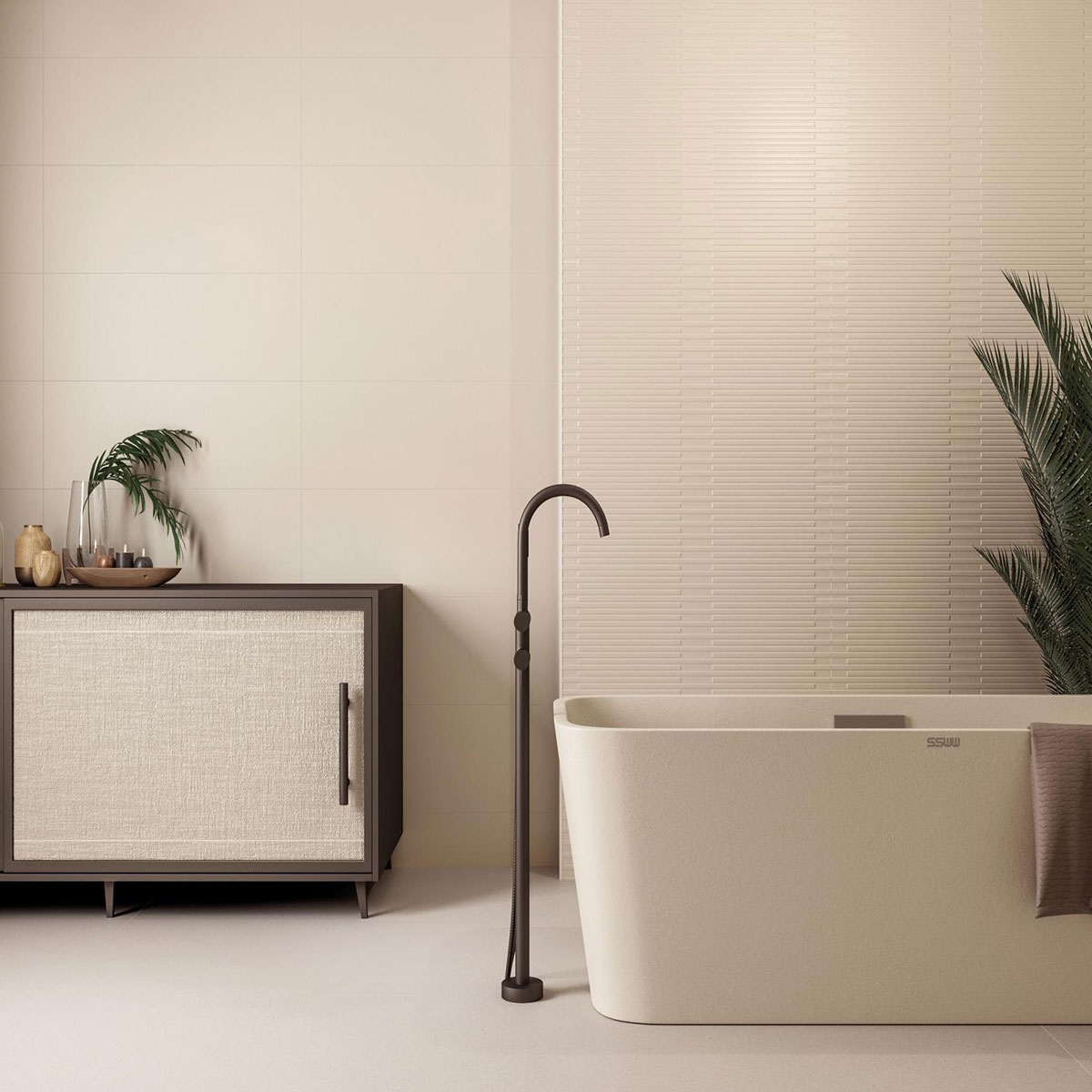 Bathroom with Irida Decor Cream 30x90 coating