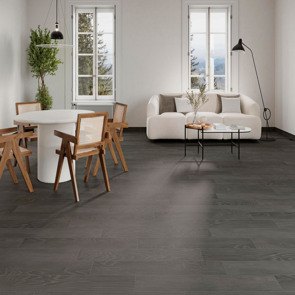 Living room with Eternity Black flooring 20x120