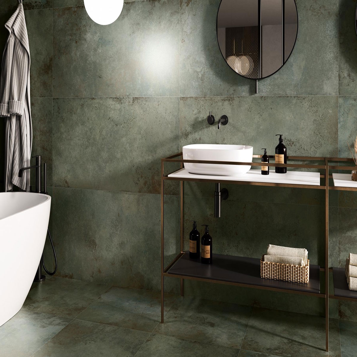 Salle de bain avec revêtement de sol en alliage de menthe 60x60