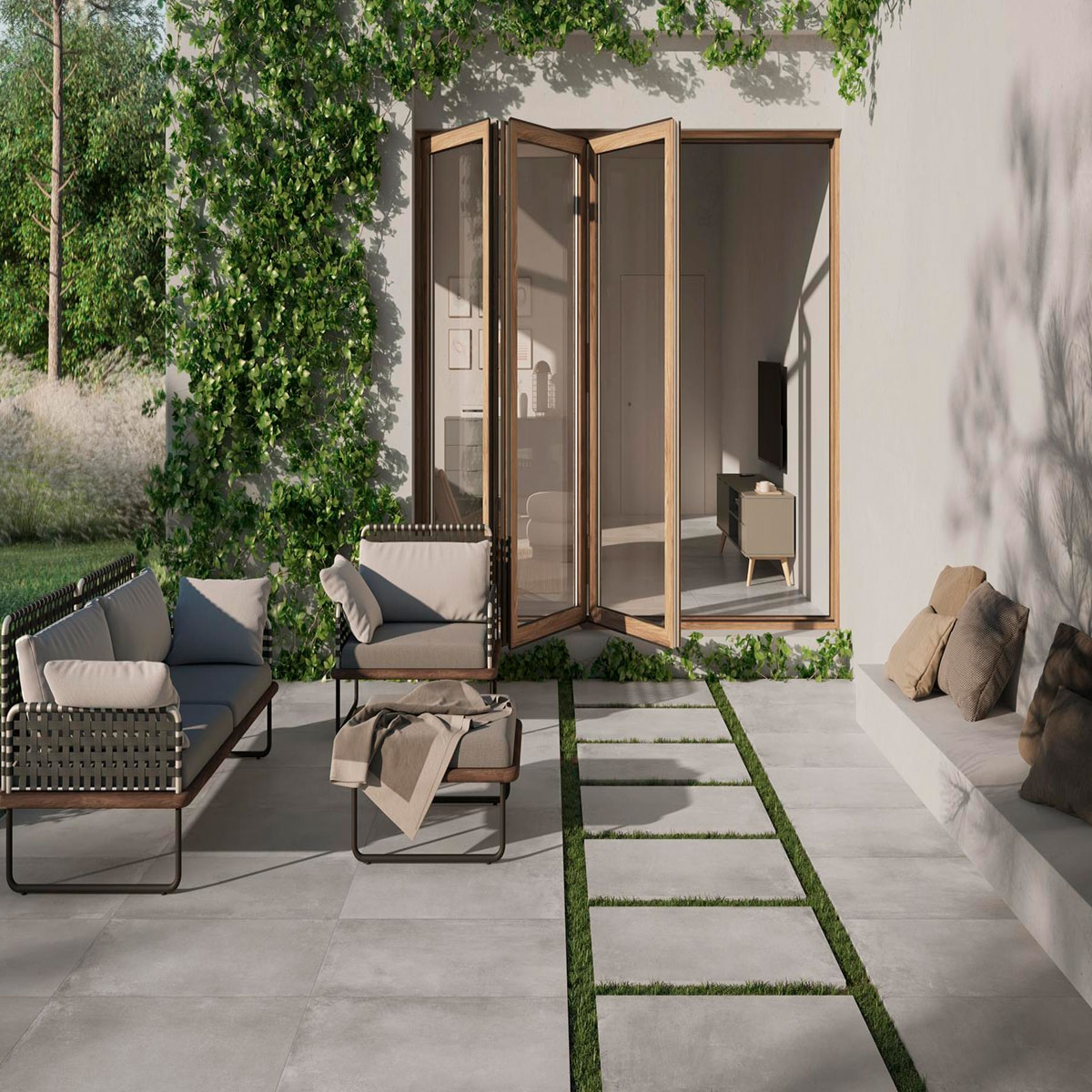 Exterior com pavimento AT Hazel Perla Antiderrapante 60x90